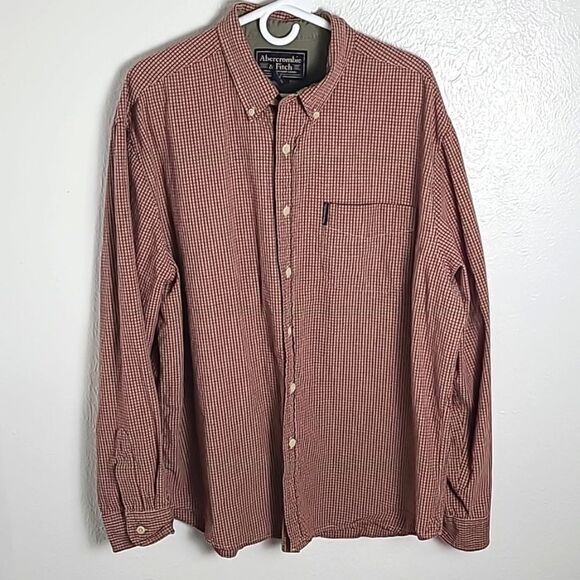 Abercrombie & Fitch Longsleeve Buttondown Shirt, Red & Tan Plaid, Size Large - Picture 1 of 5